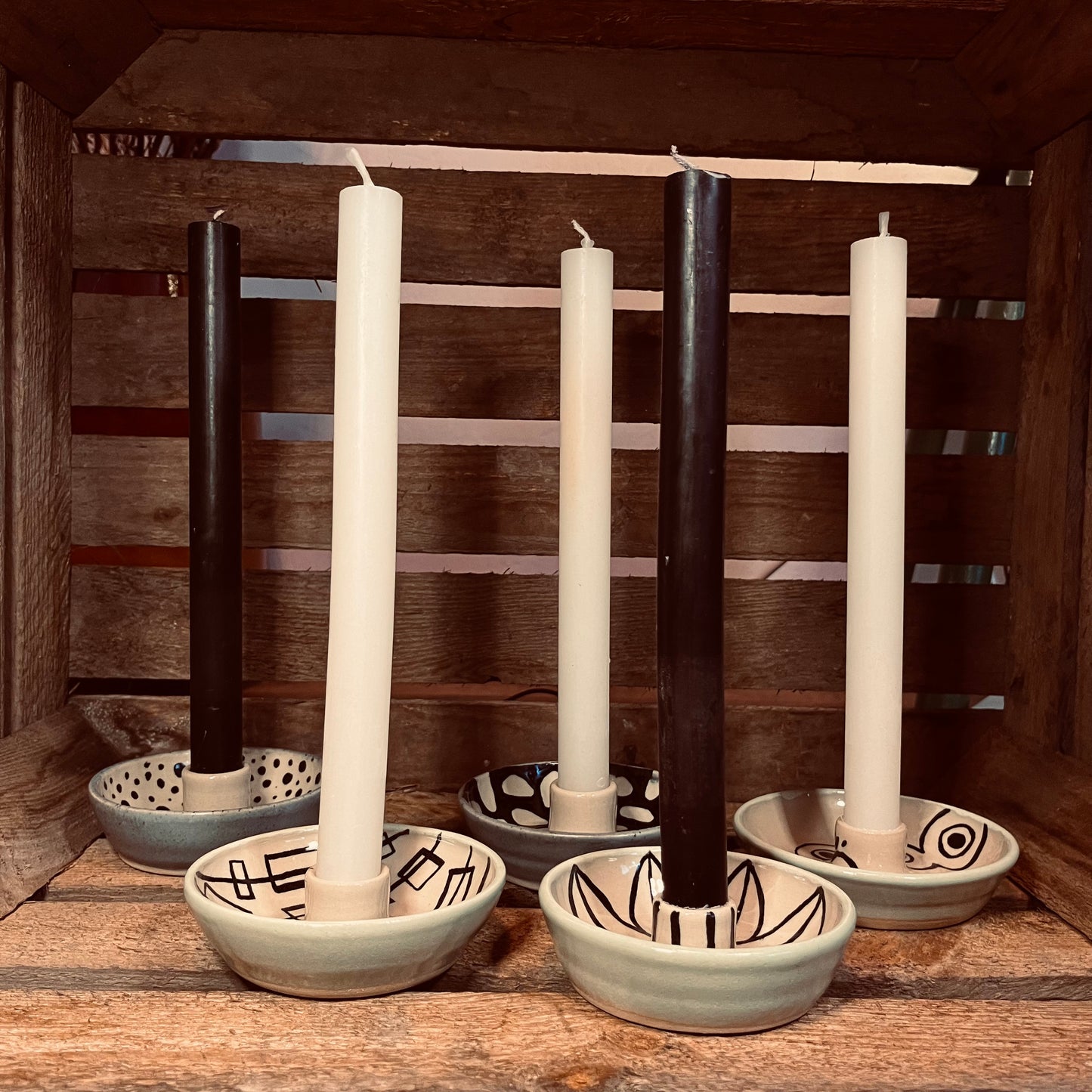 Kaarsenhouder retro wit en lichtgroen