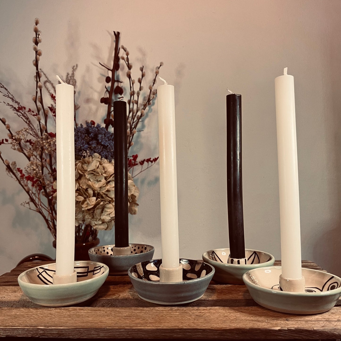 Kaarsenhouder bloem wit en lichtgroen