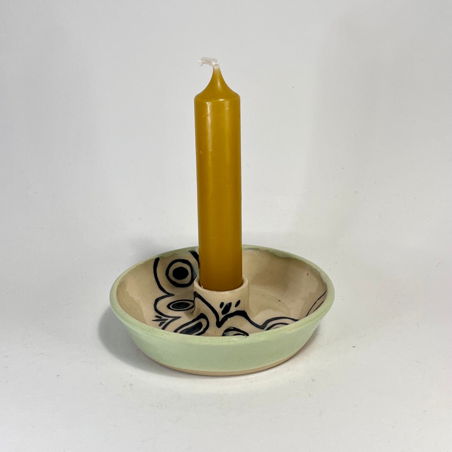 Kaarsenhouder retro wit en lichtgroen