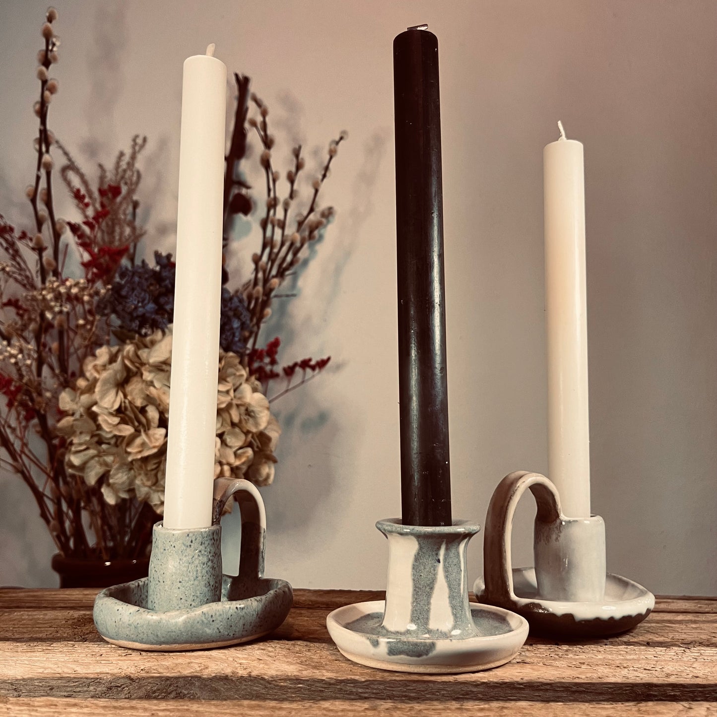 Kleine kandelaar wit en blauw