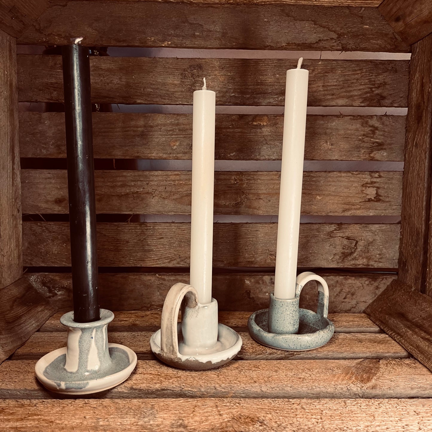 Kleine kandelaar mat blauw en wit