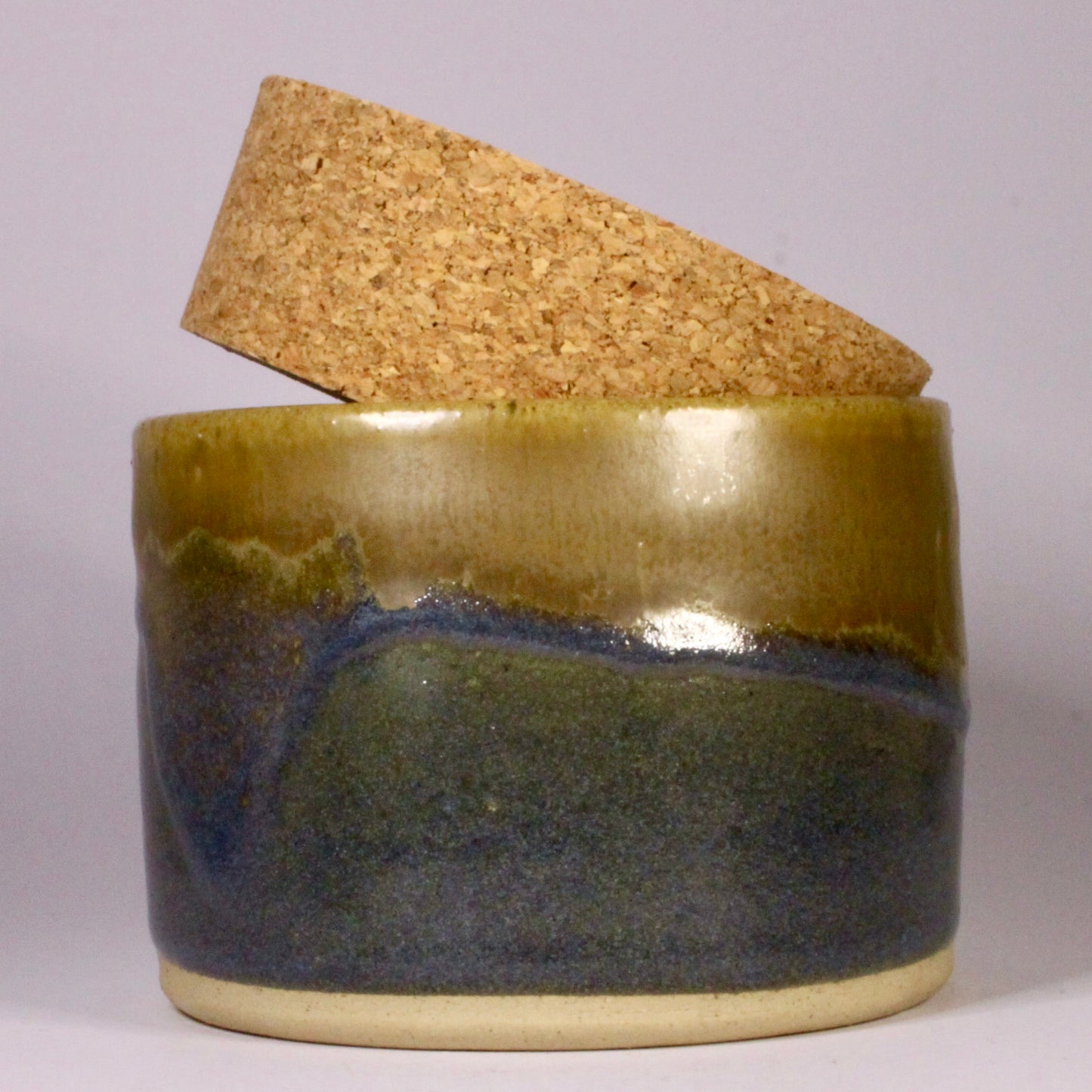 Voorraadpotje bruin en blauw met bondel