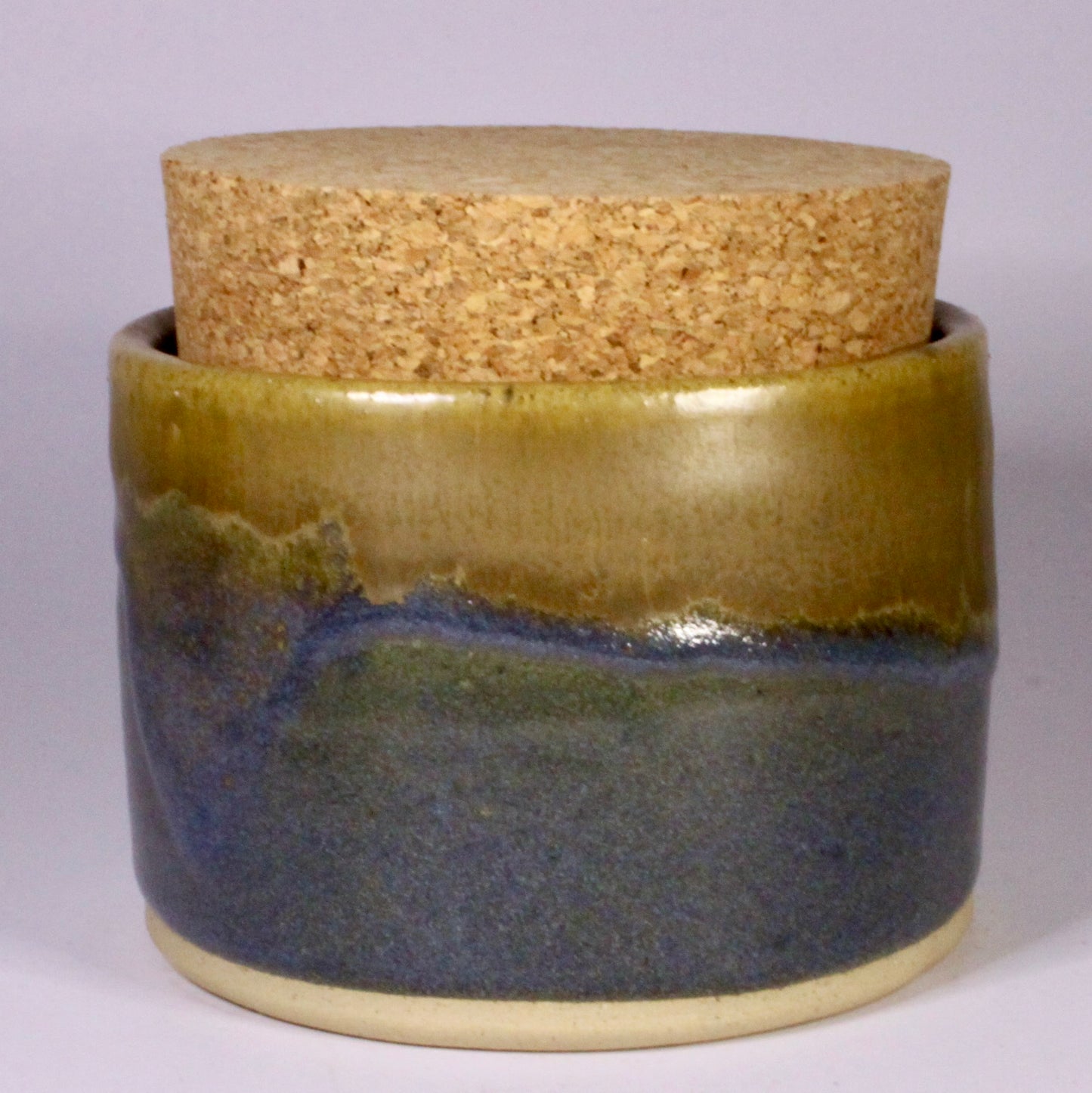 Voorraadpotje bruin en blauw met bondel